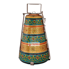 Kaushalam hand painted 5 tier steel pyramid tiffin