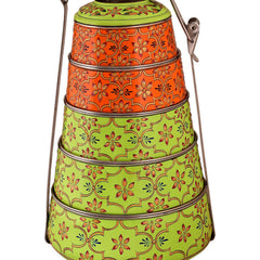 Hand painted 5 tier steel pyramid tiffin-"Elegant "Lunch box