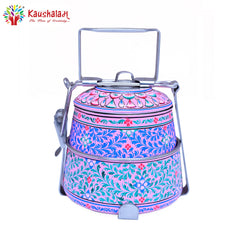 Pink City - Hand Painted 2 Tier Steel Lunch Box