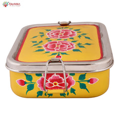 Hand Painted Lunch Box , Bento Box : School Lunch Box: Yellow Floral