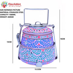 Pink City - Hand Painted 2 Tier Steel Lunch Box