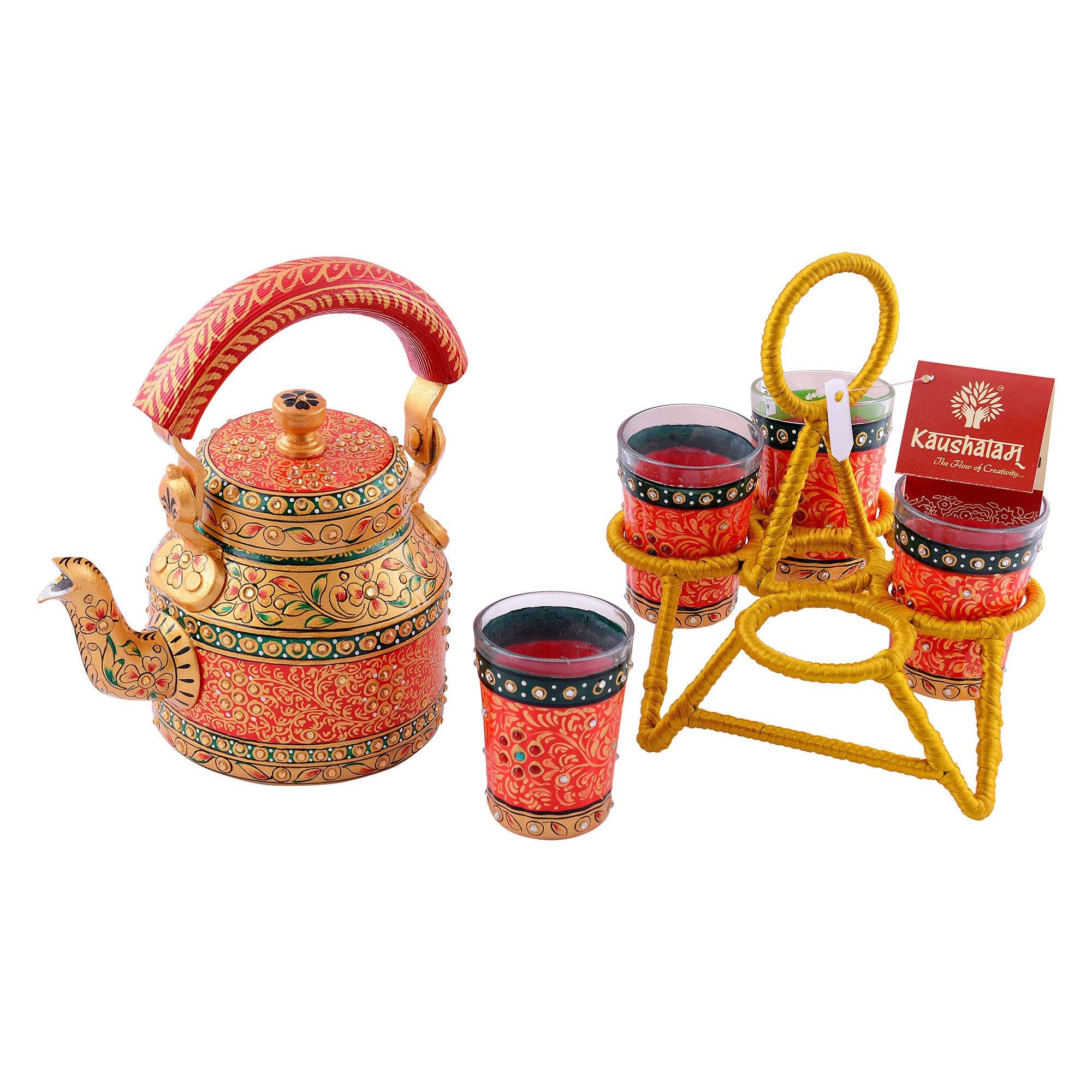 Tea Kettle Hand Painted Tea Kettle : Orange Delight, Painted in Embossed  Floral Mughal Art,washable Tea Pot 